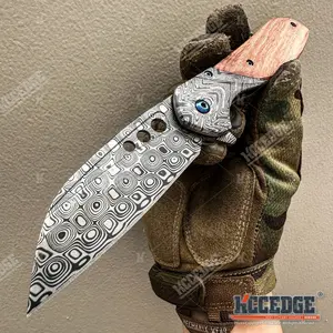 8.25" Premium Etched Damascus Outdoor Folding Pocket Knife for Men Women – Razor Sharp Stainless Steel Blade, Compact & Durable Gear Tools for Camping, Hiking, Survival, Tactical and Everyday Carry (EDC)