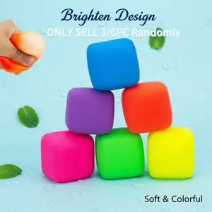 3/6pc Random Color Squishy Cube, Slow Rising Stress Relief Cube, Stretchy Fidget Cube for Anxiety Relief, Quiet Fidgets for calss low-rebound sensory toy; a breathable, relaxing, soft, slow-bouncing stress-relief desk gadget; durable and uniquely designed
