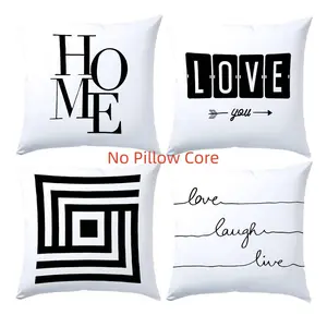 4pcs, Valentine's Day Simple HOME LOVE Black and White Throw Pillow Covers, Suitable for Living Room Sofa Bedroom Decorative Pillows, Single-sided printing, no pillow insert