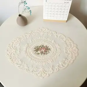 Vintage embroidered lace placemat, delicate floral pattern, full of atmosphere Home, instantly elevates your dining table style, Kitchen Decorative Placemat. Embroidered mesh cup coaster, bedside table decoration mat, photo background prop.