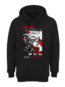 Attack on Titan Mikasa Ackerman Profile Hoodie – Black Shingeki no Kyojin Pullover T-Shirt for Men – Anime Streetwear Design