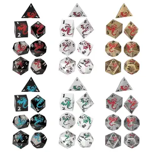 7pcs Flat Dragon Pattern Dice Set, 6 Colors Available, Metal Multi-Faced Large Size Game Dice, Role-Playing Accessories with Portable Cloth Bag