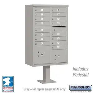 Salsbury Cluster Box Unit with 16 Doors and 2 Parcel Lockers in Gray with USPS Access – Type III