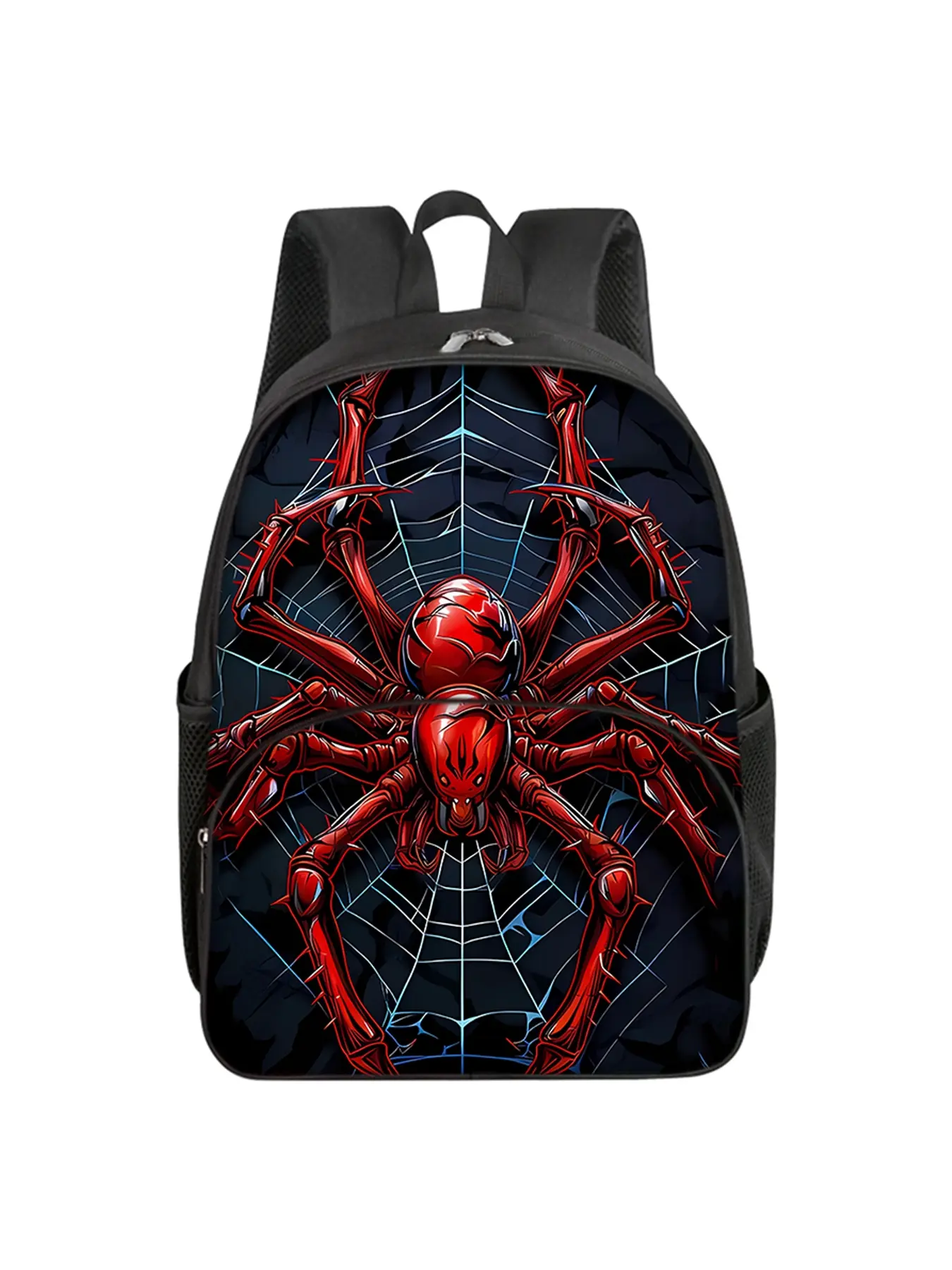 Red spider pattern printed 16-inch round front bag Trendy Casual Printed Backpack Red spider pattern printed 16-inch round front bag Trendy Casual Printed Backpack