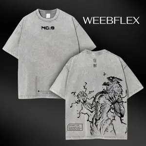 Kaiju No.8 Oversized T-Shirt – Inspired Vintage Washed Heavy Cotton Tee Unisex Tactical Anime Streetwear for Monster Hunter Fans