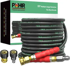 POHIR 3/8'' Pressure Washer Hose with 3/8 Quick Connect, 4800 PSI  Industrial Grade Steel Wire,Powerwasher Hose Springtok