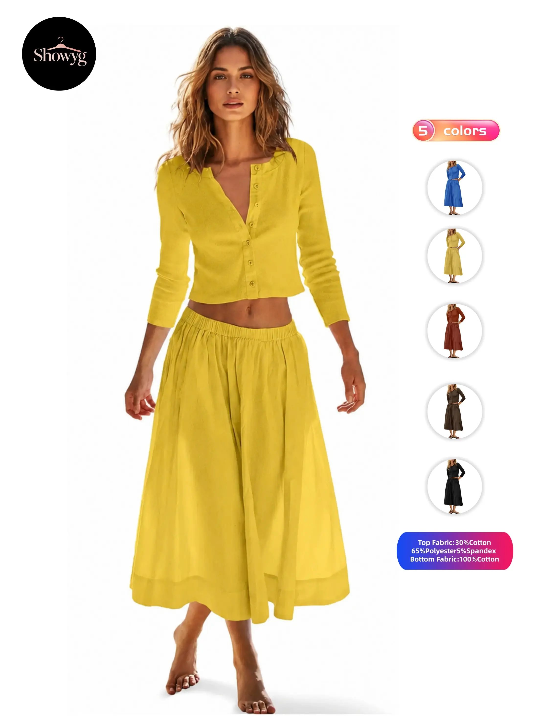 Showyg Women's 2 Piece Lounge Sets Matching Vacation Outfits Ribbed Button Down Cardigan and Elastic Waist Skirt Sets