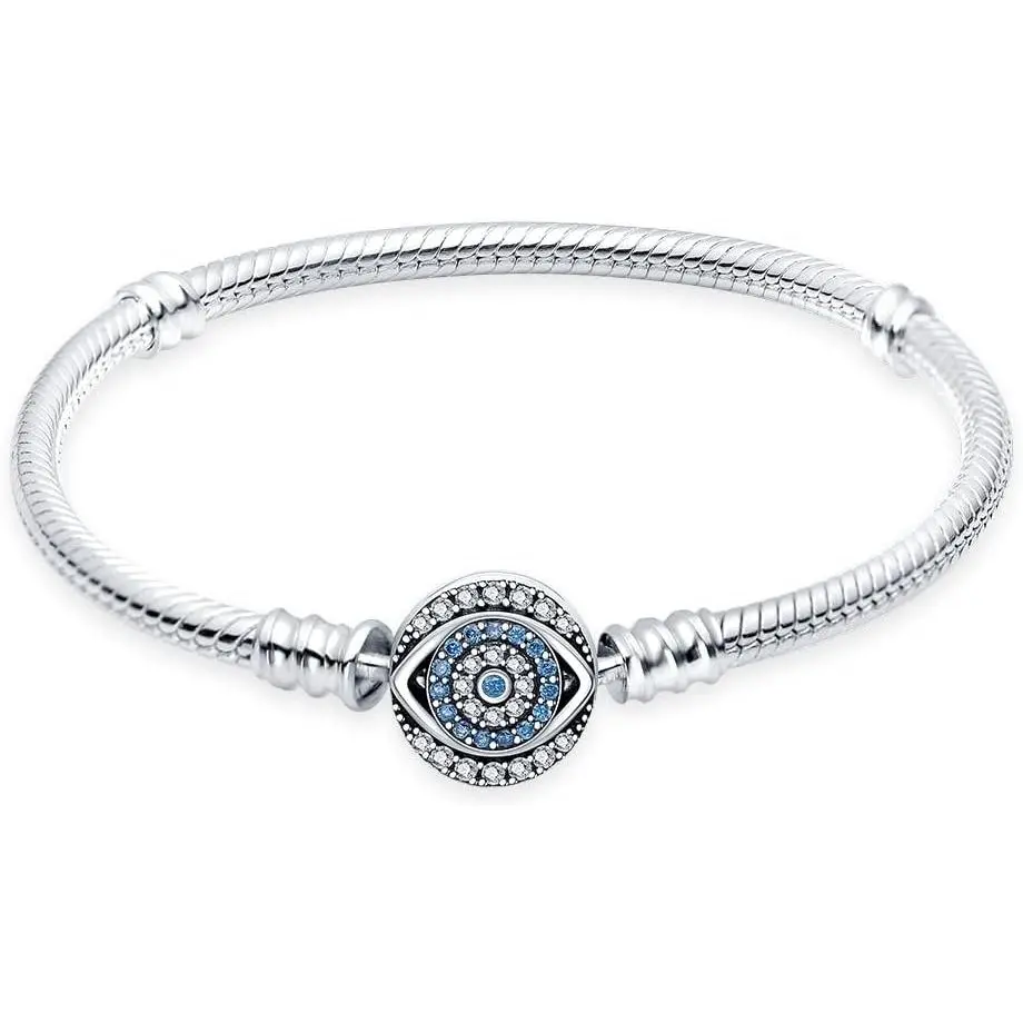 925 Sterling Silver Blue Evil Eye Snake Chain Bracelet for Women, Hypoallergenic Charm Jewelry with 5A Cubic Zirconia, 18cm, Jewelry Bracelet