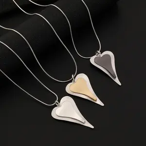 New retro long necklace peach heart pendant metal women's sweater chain