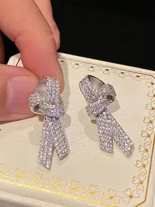 1 Pair Glamorous Cubic Zirconia Stud Earrings Bling Stylish Accessory For Women For Wedding Engagement Anniversary Party Jewelry Valentine's Day Gift