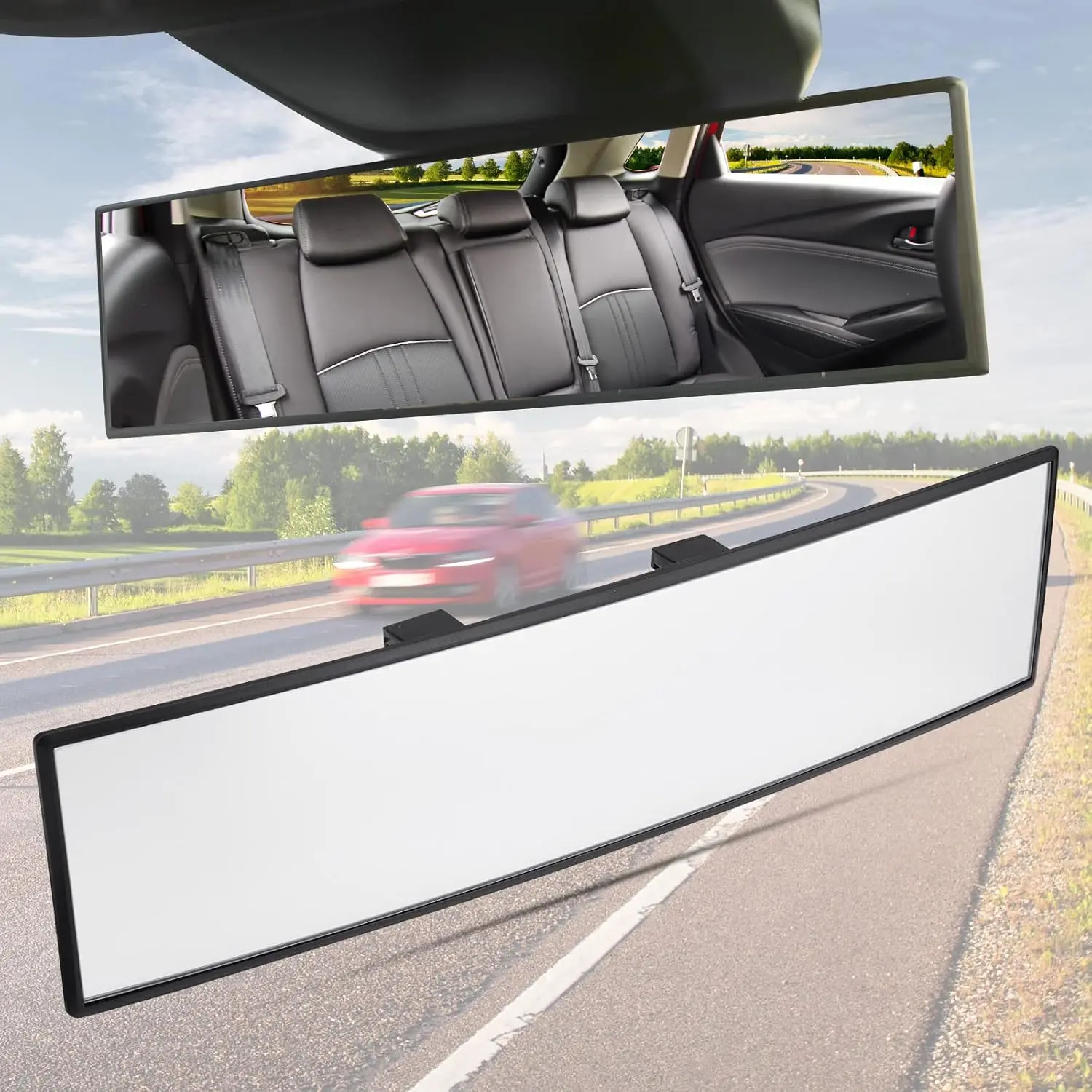 Rear View Mirror, Universal 11.4 Inch Interior Clip On Panoramic Convex Mirrors, HD Anti Glare Wide Angle and Reduce Blind Spot, Extended Rear View Mirror for Cars, SUVs, Trucks, Vehicles, Rearviewmirror, Car Accessories