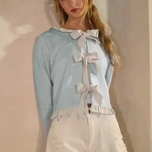 Bella Bow Cardigan: Blue