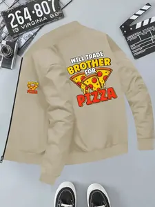 Pizza Pattern Stand Collar Jacket, Casual Long Sleeve Slim Fit, Geometric Design, All Seasons Wear