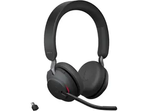 Jabra Evolve2 65 Bluetooth Wireless Headset with Mic for Calls and Music, Dual-Ear Headphones with USB-C Adapter, Up to 37 Hours Battery, Noise-Cancelling, Works with Online Meeting Apps, Black