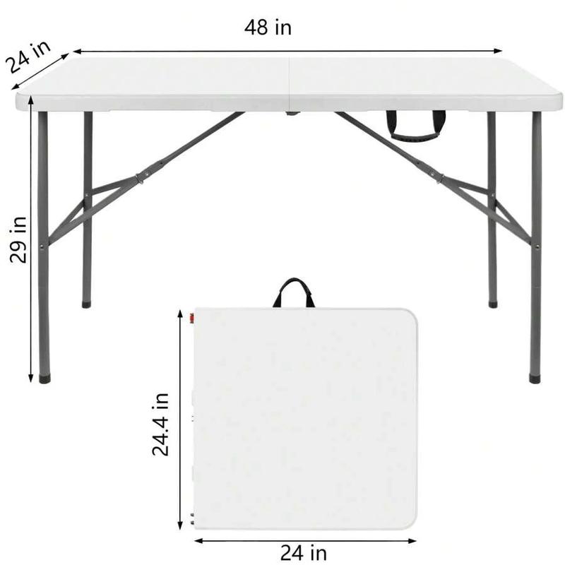 4FT/6FT Plastic Folding Table, Fold-in-Half table with handle, Adjustable Height Outdoor Camping Table for Party, Kitchen and Beach, White - Straight Legs