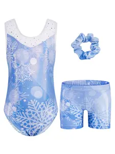 Girls' Sports Onesie, Sleeveless Gymnastics Bodysuit, Cute Design, Dancewear, Elastic Sportswear Three-Piece Set