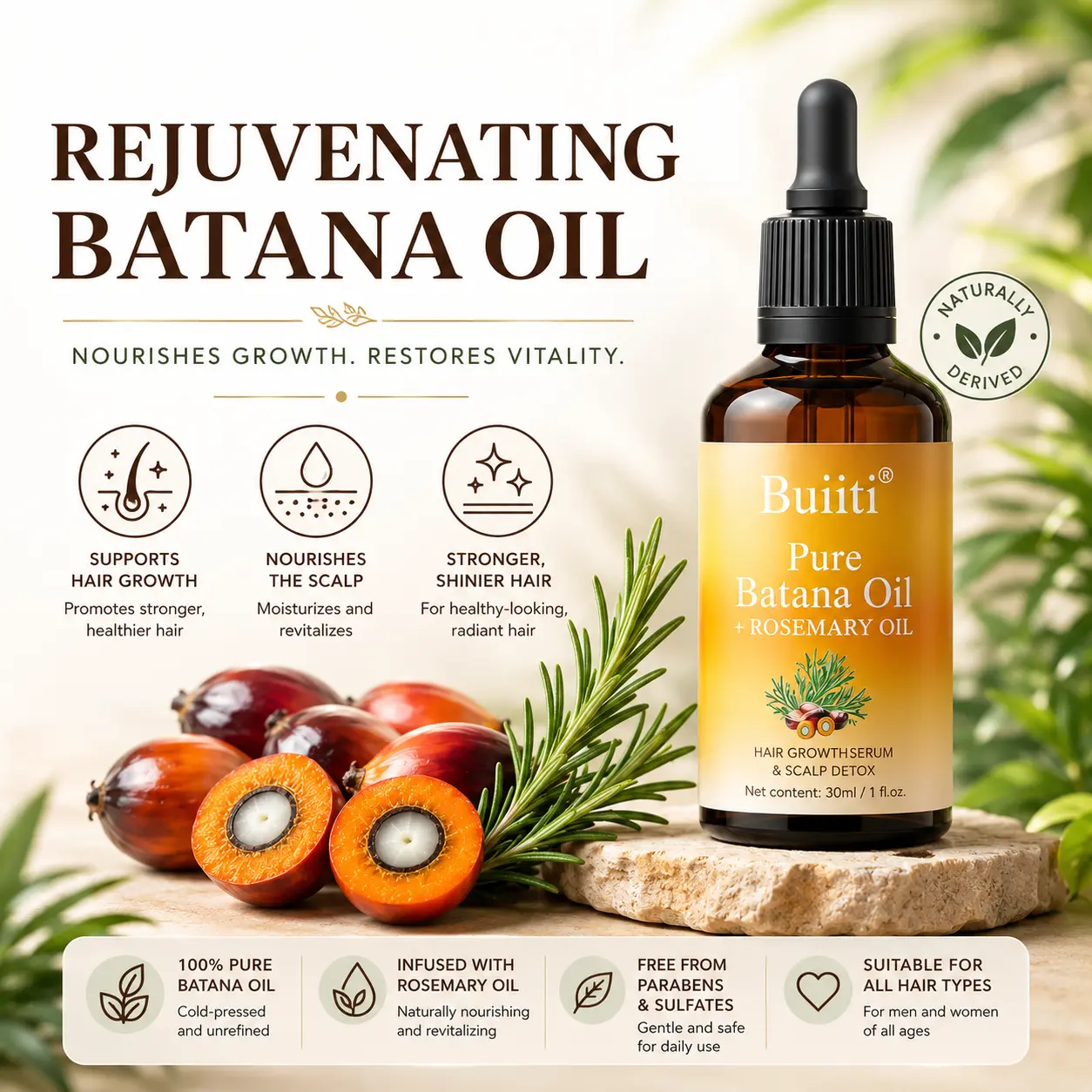 Buiiti Batana & Rosemary Hair Growth Oil for Men &Women Improve scalp health&Promotes Healthy HairGrowth