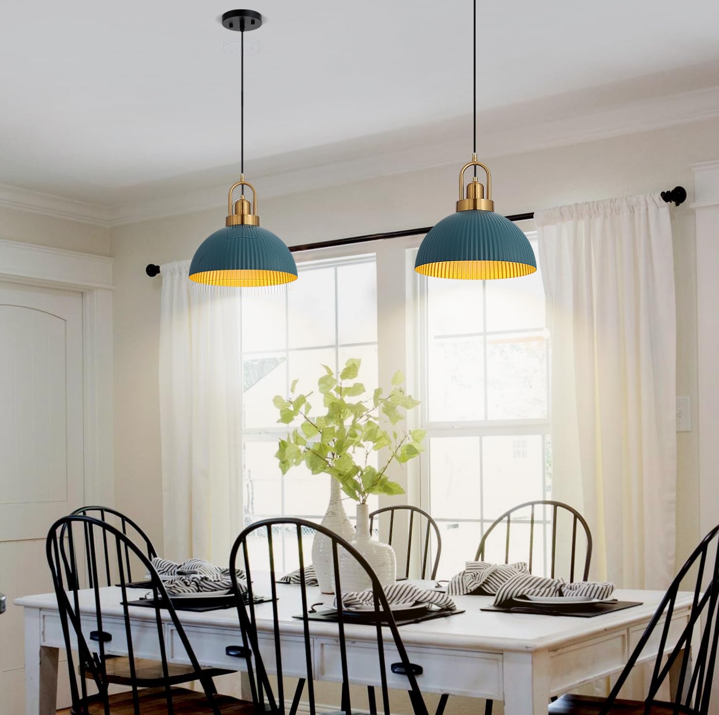 Pendant Lights Kitchen Island, Black Metal Farmhouse Pendant Light Fixtures, 11.8" Industrial Modern Hanging Pendant Lights for Kitchen Island Dining Room Bedroom Cafe Bar (Blue, 1 Pack)