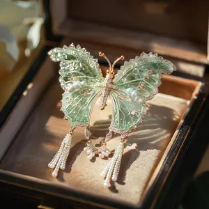 2026 New Arrival Retro Butterfly Brooch Dreamy Elf Tassel Pin for Women Girls