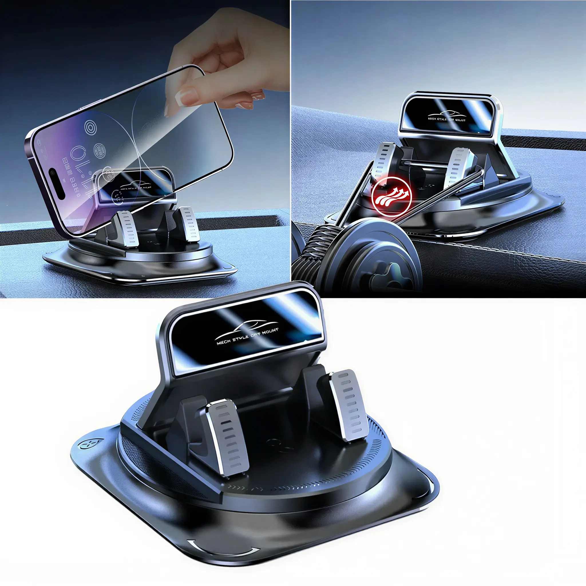 [Summervibes] Car Phone Mount: Supports 360-degree rotation, perfect for dashboard navigation use; allows for horizontal and vertical screen angle adjustments and is compatible with a wide range of iPhone and Android smartphones.