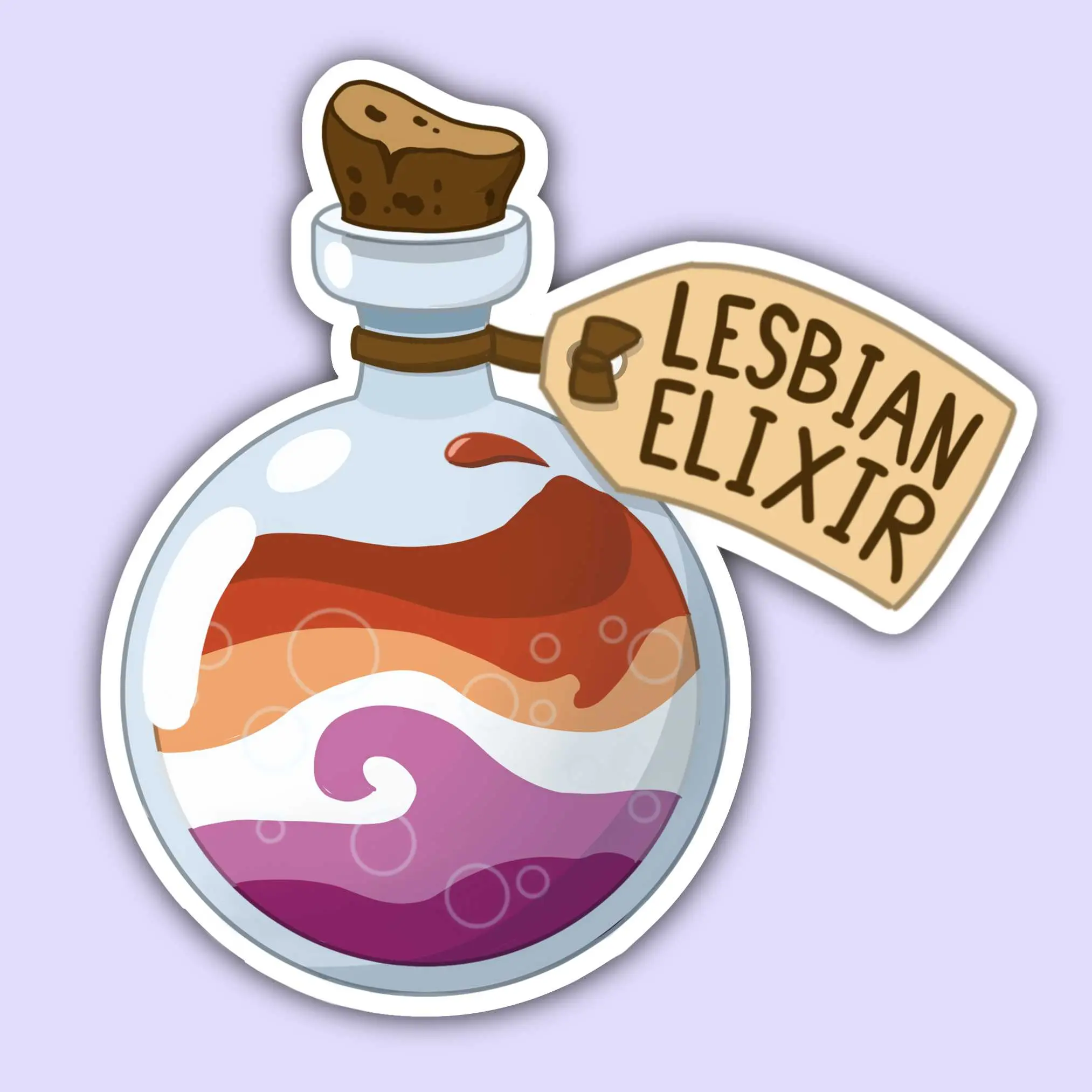 Lesbian Elixir Pride Potion Sticker - Matte 3x3 Die Cut Design for Laptops Water Bottles Cars High-Quality Materials Custom Backing Card Included