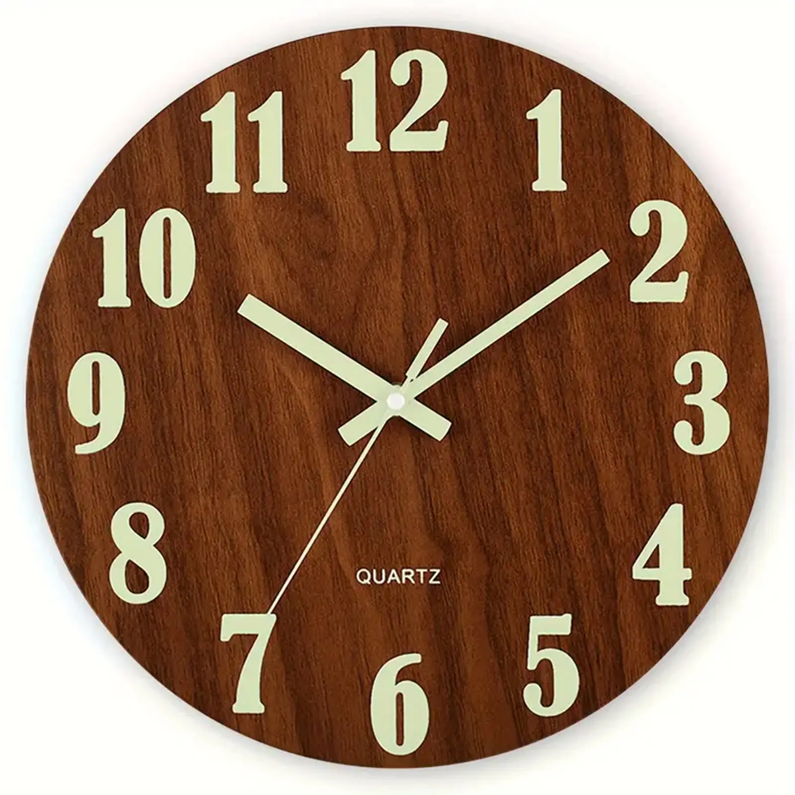 12 in Wooden Wall Clock with Glowing Hands, Luminous Numbers, Silent Non-Ticking Analog Design, Wooden Finish, Battery-Operated, Wall-Mounted Home Decor for Living Room, Bedroom (Gift Idea)