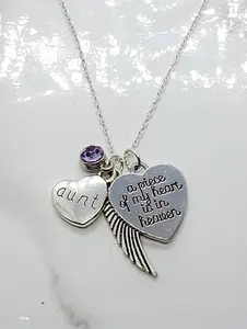 "A Piece of my Heart is in Heaven" Memorial Necklace for loss of Aunt - Personalized with your loved ones birthstone.
