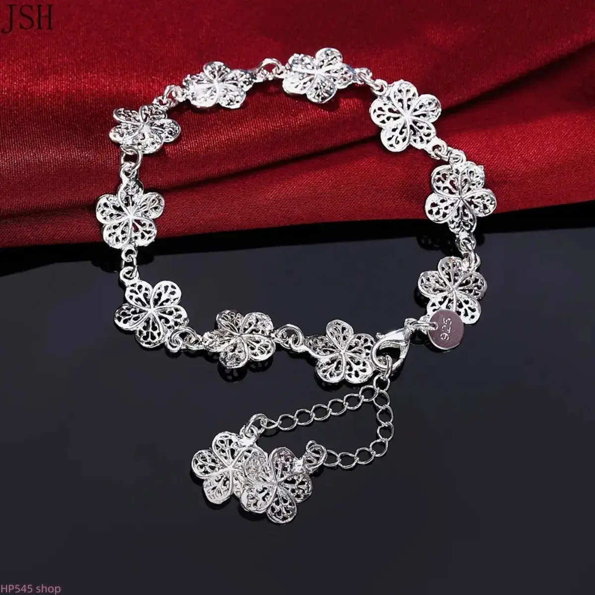 Classic Floral Bracelets for Women, 925 Sterling Silver-Plated Link Chain, Delicate & Lightweight 15cm Fashion Jewelry for Daily Wear, Plated Metal, Female, Elegant Outfits, Arm Candy Accessories, High Quality