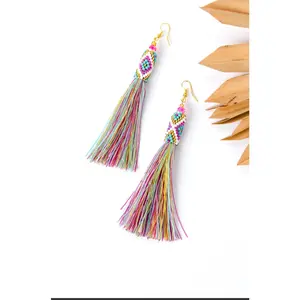 Hand made Dakota Tassel Earrings-pink and aqua