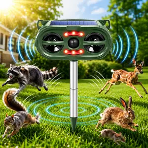 Solar Animal Repeller Pest Control Solutions - 110° Detection Angle, 5 Working Modes, Flashing Red LED Lights, IP44 Waterproof Housing, Motion Sensor for Outdoor Garden (Repels Deer, Squirrel, Cat, Raccoon, Skunk, Rabbit, Dog, Rodent, Multi-Insect)