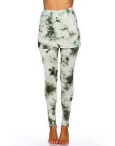 212 MAIN Women's Tie Dye Skirted Leggings - Spandex Blend, Full-Length, Fold-Over Top, Matching Green, Medium Size Universal 203-04-M Bottoms