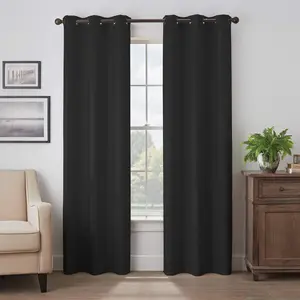 Eclipse Martina Solid Grommet Top Curtains for Bedroom, Single Panel, 40 in x 95 in, Black