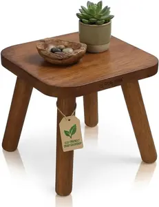 STORE INDYA Eco-Friendly Mango Wood Step Stool for Adults Non-Slip Portable Foot Stool with Detachable Legs Compact 9 Inch Square Design for Bathroom & Kitchen Use
