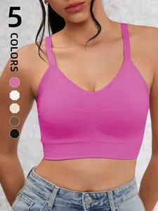 Women's Solid Seamless Sports Bra, Breathable Comfortable Activewear, Yoga Sports Bra, Ideal for Sports and Daily Wear in All Seasons