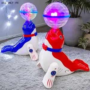 Cute Cartoon Animal Toy with Flashlight & Music, 360° Rotating Seal Topper, Perfect Gift for Kids, Valentine's Day, Christmas, Birthday