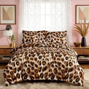 3pcs Marled Leopard Print Bedding Set, Combination, Nordic Style, Vintage Luxury, Full Size, All Seasons
