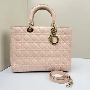 Pre-owned Dior Lambskin Shoulder Bags LadyDior Large Cannage Quilted Pink LNL0403