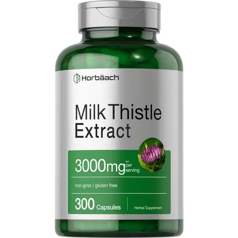 Horbäach Milk Thistle Supplement | 3000mg | 300 Capsules | Herbal Extract | Non-GMO, Gluten Free