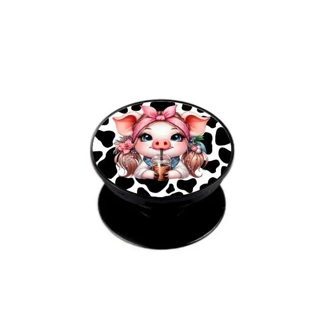 Cow Print Coffee Pig Phone Grip Accessories-Fun and Unique phone accessory Foldable Stand