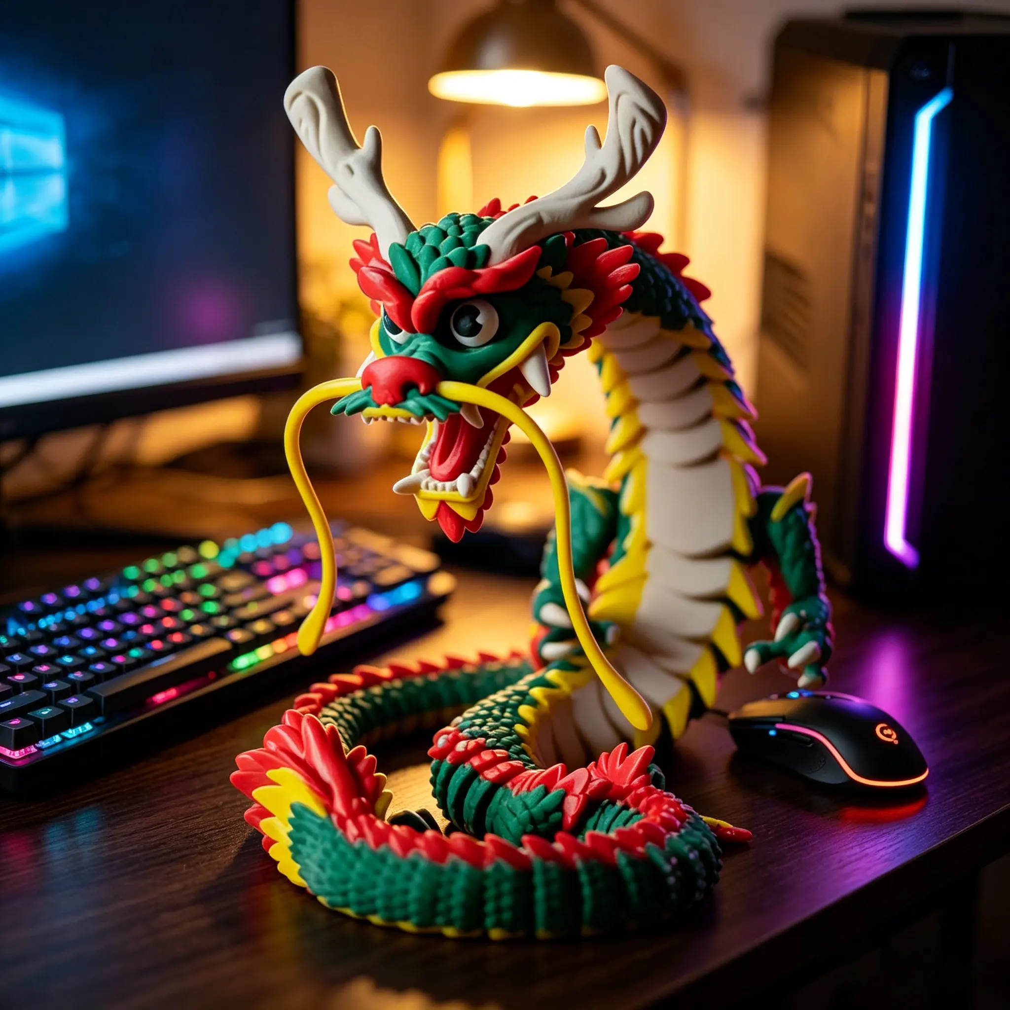 Giant 7-Colored 3D Printed Dragon Family Statue Figurines - 19.8in, Flexible Movable Joints, Decorative Desktop Home Decor Ornament, Father's Day/Juneteenth Gift Collectible, Desktop Figurine