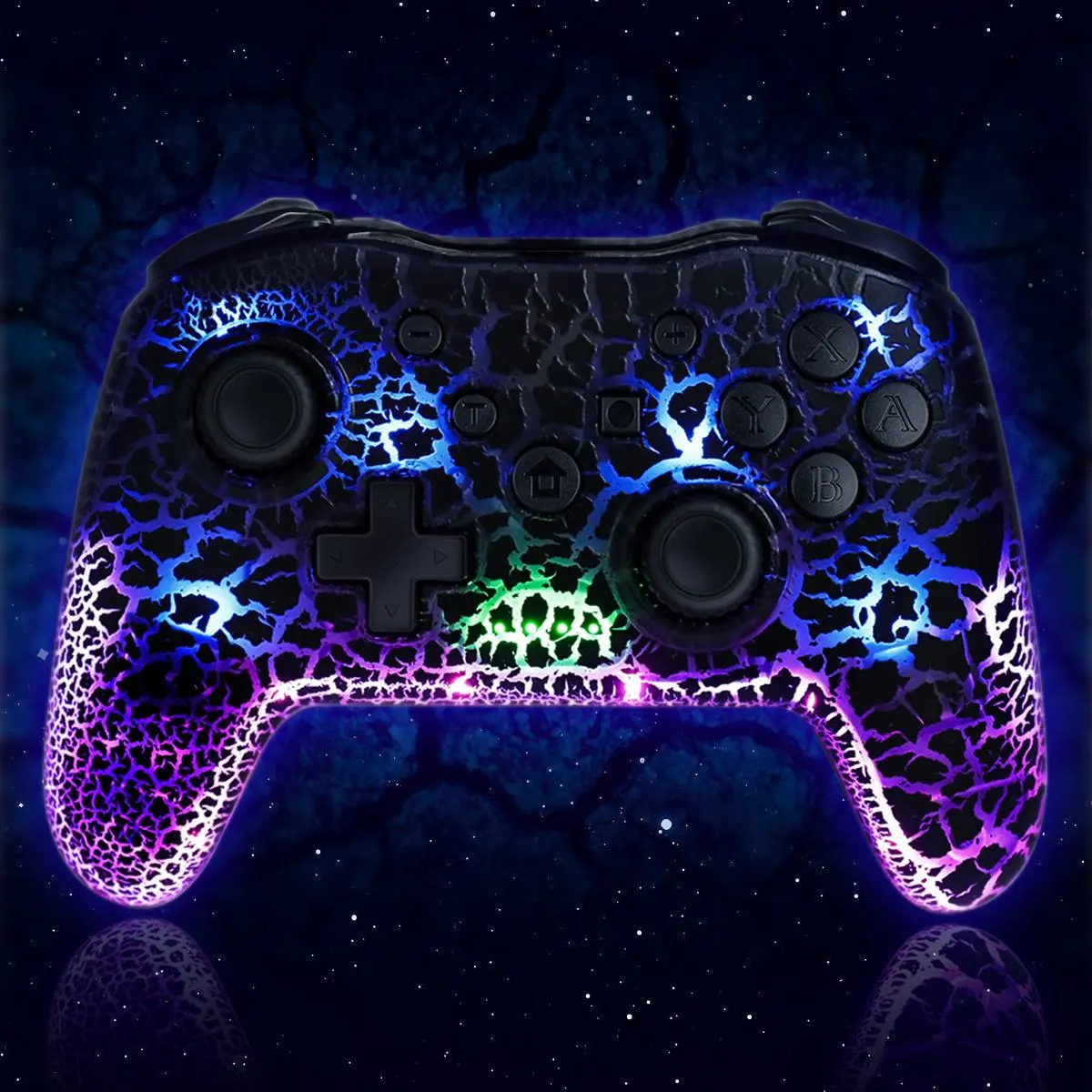 Wireless Game Controller, Bluetooth RGB Light Effect Game Controller, RGB Gaming Controller, Dual Vibration Cracked Pattern Gamepad, External Gamepad, Gaming Console Accessory Compatible With Nintendo/PS3/PC/Windows 7810, Wireless Switch Controller