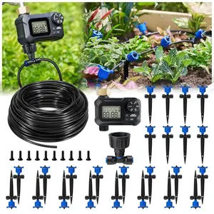 100FT  Compensated Drip Irrigation System with Timer, No-Leak Quick Connect Automatic Watering System, 24 Adjustable Emitters for Uniform Flow, Garden, Patio, Raised Bed