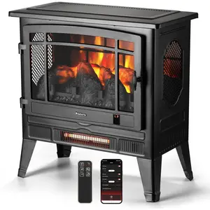 Suburbs Electric Fireplace Infrared Heater with Crackling Sound, Freestanding Fireplace Stove with Adjustable Flame Effects, Overheating Protection, Timer, Remote Control, WiFi Optional