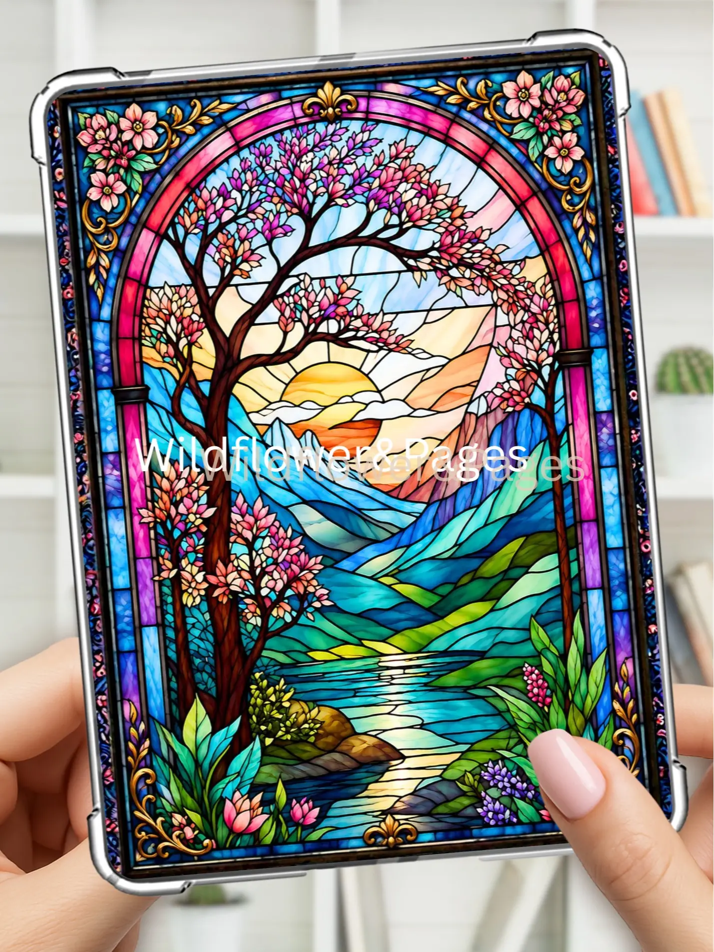 Kindle insert Paradise landscape stained glass design, book lover, romance, fantasy, dark romance, beauty, paperwhite, oasis, colorsoft, basic, scribe, fire8hd, ipad, kobo, bookish, booktok, ereader