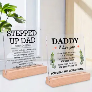 Acrylic Step Up Dad Sign, Wooden Home Sign, Modern Plaque, Removable Multipurpose Modern Plaque, Perfect Heartfelt Gift for Dad From Daughter Or Son