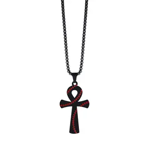 OIDEA Men's Rust Resistant Cross Emblem Necklace, Stainless Steel Egyptian Ankh Life Symbol Pendant with 22-in Wheat Chain, Chain Jewelry Necklace, Rust Resistant Necklaces, Chain Jewelry Necklaces