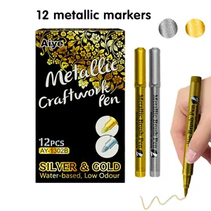 Gold Silver Colors 12Pcs Metallic Marker Pen, Brush Fine Point Tip Water Based Coloring Paint Art Pens Markers, Quick Drying Office Stationery Drawing Painting Supplies for DIY Album Valentine's Day Cards, Scrapbooking Craft Accessories,Gift for Students