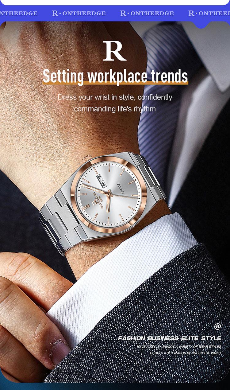 Men's Luxury Two-Tone Rose Gold & Silver Quartz Watch - Stainless Steel Wristwatch with Day Date Display, Luminous Hands, Classic Business Dress Watch, Perfect Gift for Him