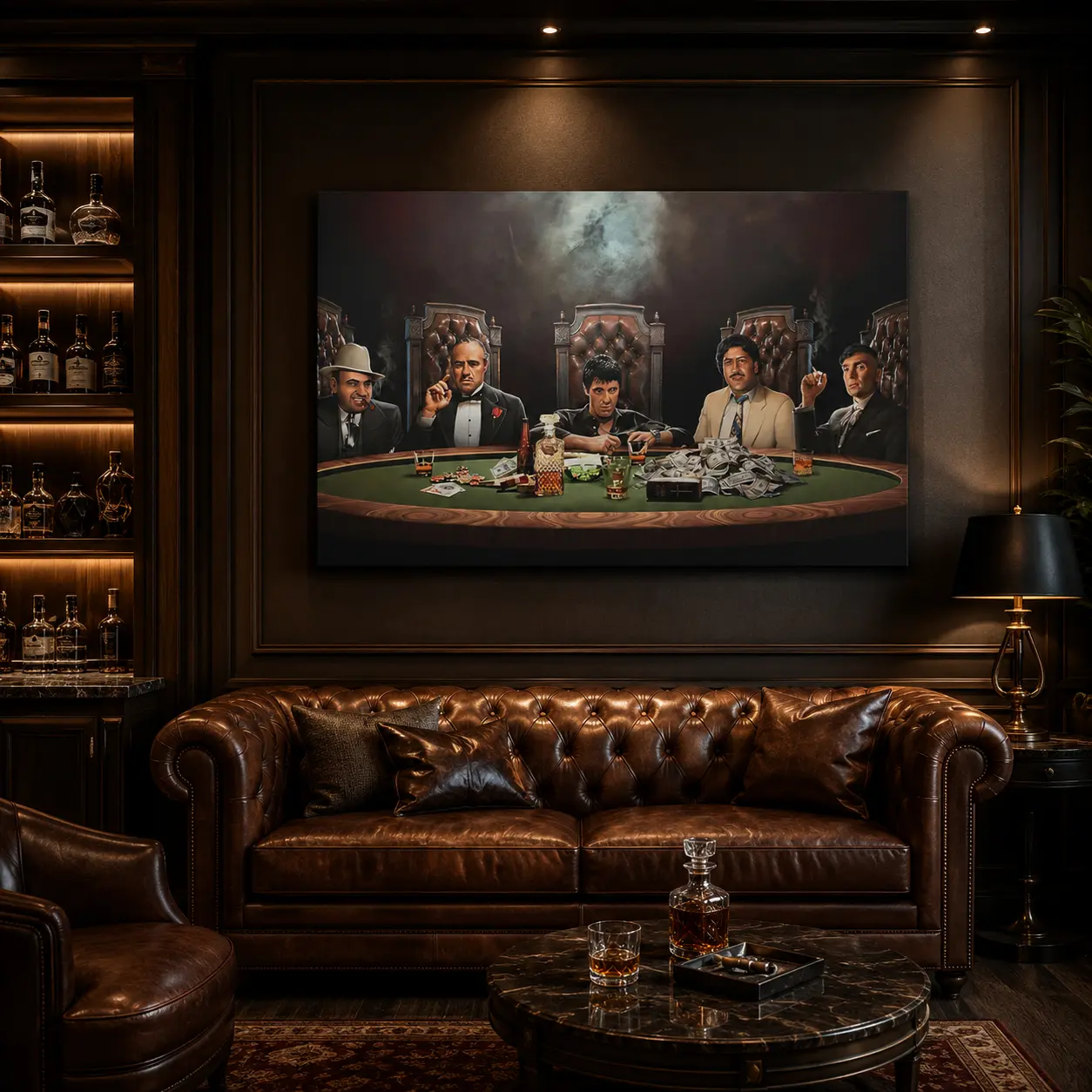 Horizontal Canvas Gangster Last Supper Art Print - Artistic Mafia Lovers Painting, Cool Room Decor for Mature Audiences, Godfather Scarface Thomas Shelby Goodfellas Themed Wall Art Home Decor Gift Hanging Poster