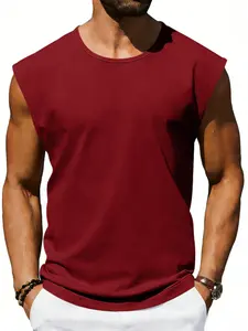 Men's Solid Color Polyester Sleeveless Vest Shirt, Wide Shoulder Round Neck Muscle Tank Top, Basic Layered Loose Vest for Summer Fitness & Casual Wear
